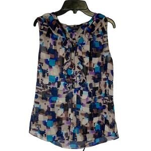 Banana Republic Sleeveless Ruffle Button Up Abstract‎ Printed Comfy Blouse Small